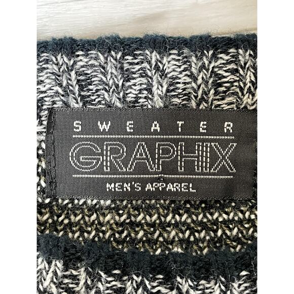 Vintage Sweater Graphix Sweater Mens Large Black Geometric Knit Retro Korea 90s - Picture 6 of 8